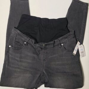 Maternity Skinny Jeans with Black Overband - Gray